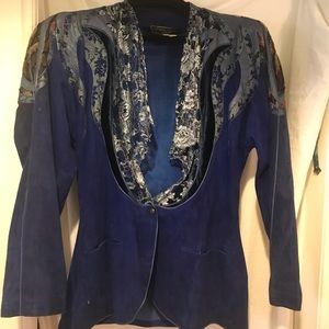 Roberto Cavalli Blue Leather Lace Jacket